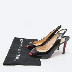 Pre Owned Christian Louboutin Black Patent Leather Flo Slingback Pumps Size 38.5