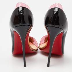 Pre Owned Christian Louboutin Black/Pink Patent Leather and PVC Miss Rigidaine Pumps Size 38