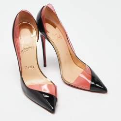 Pre Owned Christian Louboutin Black/Pink Patent Leather and PVC Miss Rigidaine Pumps Size 38