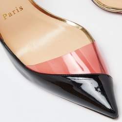 Pre Owned Christian Louboutin Black/Pink Patent Leather and PVC Miss Rigidaine Pumps Size 38