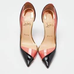 Pre Owned Christian Louboutin Black/Pink Patent Leather and PVC Miss Rigidaine Pumps Size 38