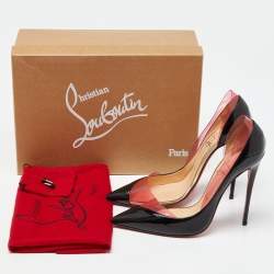 Pre Owned Christian Louboutin Black/Pink Patent Leather and PVC Miss Rigidaine Pumps Size 38