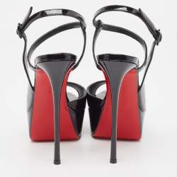 Pre Owned Christian Louboutin Black Patent  So Jenlove Ankle Strap Sandals Size 39