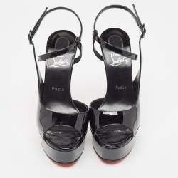 Pre Owned Christian Louboutin Black Patent  So Jenlove Ankle Strap Sandals Size 39