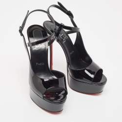 Pre Owned Christian Louboutin Black Patent  So Jenlove Ankle Strap Sandals Size 39