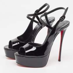 Pre Owned Christian Louboutin Black Patent  So Jenlove Ankle Strap Sandals Size 39