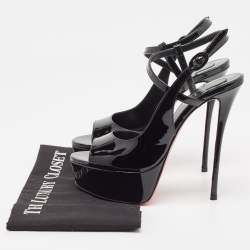 Pre Owned Christian Louboutin Black Patent  So Jenlove Ankle Strap Sandals Size 39