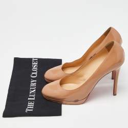 Pre Owned Christian Louboutin Beige Patent New Simple Pumps Size 39.5