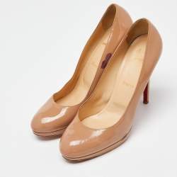 Pre Owned Christian Louboutin Beige Patent New Simple Pumps Size 39.5