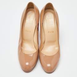 Pre Owned Christian Louboutin Beige Patent New Simple Pumps Size 39.5