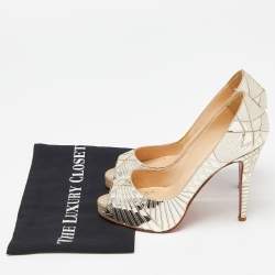Christian Louboutin Gold PVC Peep Toe Art Deco Pumps Size 39