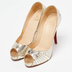 Christian Louboutin Gold PVC Peep Toe Art Deco Pumps Size 39