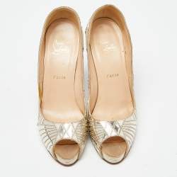 Christian Louboutin Gold PVC Peep Toe Art Deco Pumps Size 39