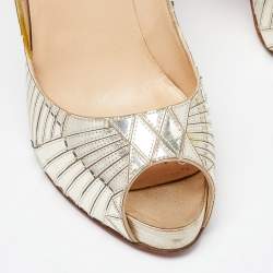 Christian Louboutin Gold PVC Peep Toe Art Deco Pumps Size 39