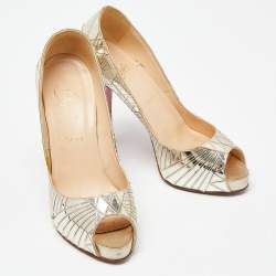 Christian Louboutin Gold PVC Peep Toe Art Deco Pumps Size 39
