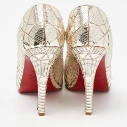 Christian Louboutin Gold PVC Peep Toe Art Deco Pumps Size 39