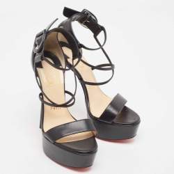 Pre Owned Christian Louboutin Black Leather Choca Sandals Size 37.5