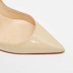 Pre Owned Christian Louboutin Beige Patent Leather Spiked Pumps Size 37