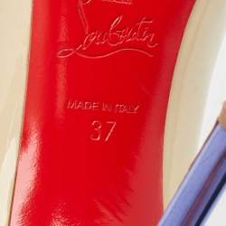 Pre Owned Christian Louboutin Beige Patent Leather Spiked Pumps Size 37