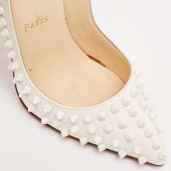 Pre Owned Christian Louboutin White Patent Leather Pigalle Spikes Pumps Size 36.5