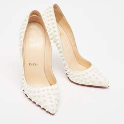Pre Owned Christian Louboutin White Patent Leather Pigalle Spikes Pumps Size 36.5