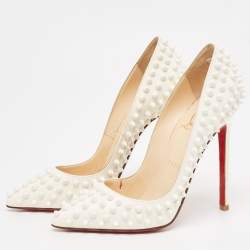 Pre Owned Christian Louboutin White Patent Leather Pigalle Spikes Pumps Size 36.5