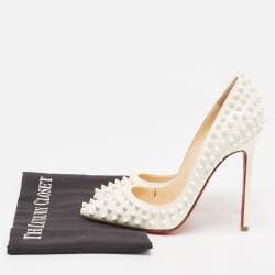 Pre Owned Christian Louboutin White Patent Leather Pigalle Spikes Pumps Size 36.5