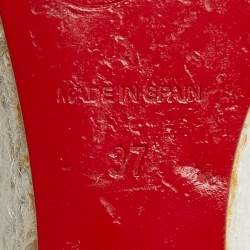 Pre Owned Christian Louboutin Multicolor Fabric Strappy Wedge Espadrille Platform Sandals Size 37