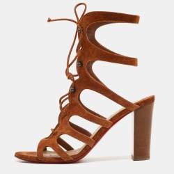 Pre Owned Christian Louboutin Tan Suede Amazoudur Sandals Size 37.5