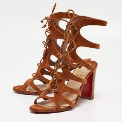 Pre Owned Christian Louboutin Tan Suede Amazoudur Sandals Size 37.5