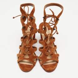Pre Owned Christian Louboutin Tan Suede Amazoudur Sandals Size 37.5