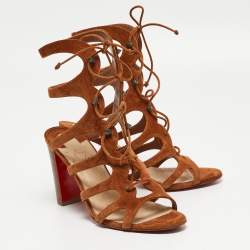 Pre Owned Christian Louboutin Tan Suede Amazoudur Sandals Size 37.5