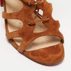 Pre Owned Christian Louboutin Tan Suede Amazoudur Sandals Size 37.5