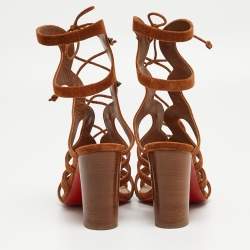 Pre Owned Christian Louboutin Tan Suede Amazoudur Sandals Size 37.5