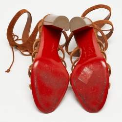Pre Owned Christian Louboutin Tan Suede Amazoudur Sandals Size 37.5