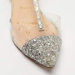 Christian Louboutin Silver/Gold Coarse Glitter and PVC Nosy T-Strap Flats Size 37.5