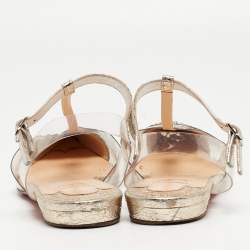 Christian Louboutin Silver/Gold Coarse Glitter and PVC Nosy T-Strap Flats Size 37.5