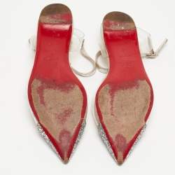 Christian Louboutin Silver/Gold Coarse Glitter and PVC Nosy T-Strap Flats Size 37.5
