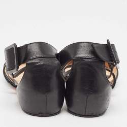 Pre Owned Christian Louboutin Black Leather Suzanna Ankle Strap Flats Size 37.5