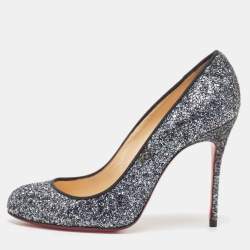 Pre Owned Christian Louboutin Two Tone Coarse Glitter Fifi Pumps Size 38
