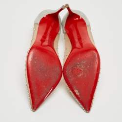 مملوكة مسبقًا Christian Louboutin Beige/Silver Mesh and Glitter Follies Strass Pumps Size 37