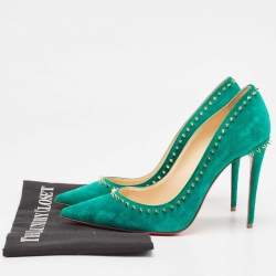 Pre Owned Christian Louboutin Green Suede Anjalina Pumps Size 37.5