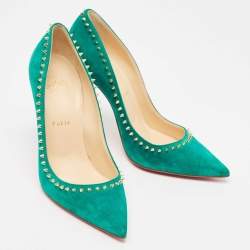 Pre Owned Christian Louboutin Green Suede Anjalina Pumps Size 37.5