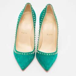 Pre Owned Christian Louboutin Green Suede Anjalina Pumps Size 37.5