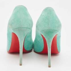 Pre Owned Christian Louboutin Blue Suede Pigalle Follies Pumps Size 38