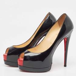 Pre Owned Christian Louboutin Black Patent Very Prive Pumps Size 38