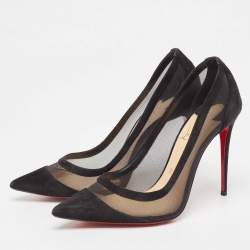 مملوكة مسبقًا Christian Louboutin Black Suede and Mesh Galativi Pumps Size 38