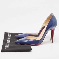 Pre Owned Christian Louboutin Blue Patent Iriza Pumps Size 37.5