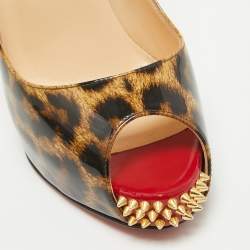 Pre Owned Christian Louboutin Black/Brown Leopard Print Patent Leather New Very Prive Spikes Pumps Size 38