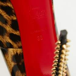 Pre Owned Christian Louboutin Black/Brown Leopard Print Patent Leather New Very Prive Spikes Pumps Size 38